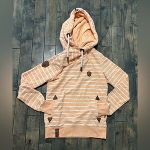 Naketano Brave New World Orange and White Striped Cowl Neck Hoodie Size Small